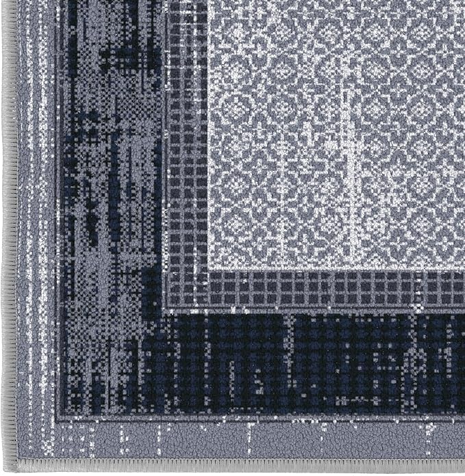 Ottomanson Hallway Runner Rug 1'10" x 7' Non Slip Border Area Rugs Easy to Clean Laundry Rug Runner Durable & Pet Friendly Floor Carpet Runners for Hallways Entryway Living Room Kitchen, Gray/Navy