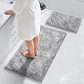 Yimobra Bathroom Rug Set 2 Piece, Luxury Shaggy Bath Mat Set with Non Slip Backing, Ultra Soft & Absorbent Mats for Bathroom Floor, Machine Washable, 44"x24"+24"x17", Light Grey