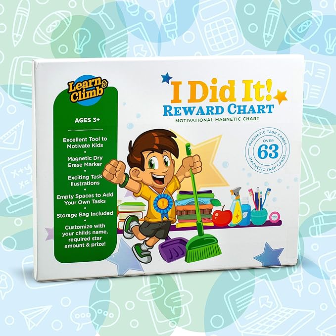 Learn & Climb Kids Responsibility Chart Magnetic Board, 63 Chores, Potty Train Tasks, Multiple Kids (Magnetic)