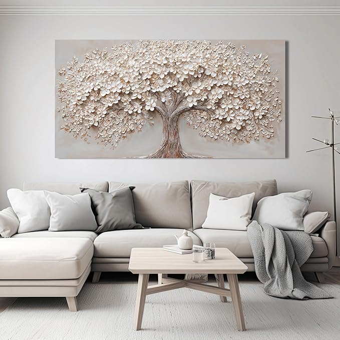 Canvas Wall Art Decor Oversized Wall Art Pictures for Living Room Large Tree of Life Wall Art Decor Canvas Art Wall Decor Modern White Wall Art Prints Artwork for Walls Bedroom Office Decor 35" X 70"