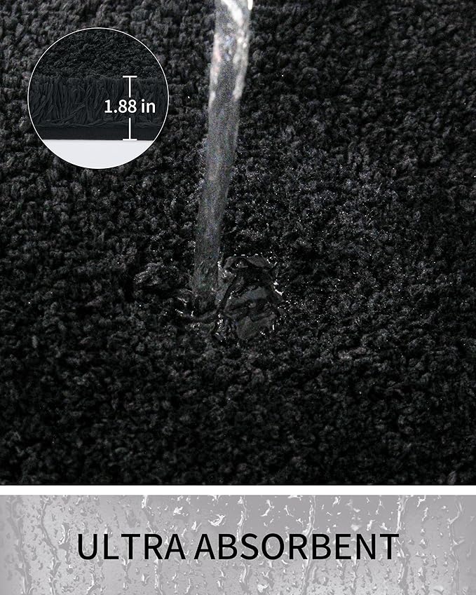 Toilet Rugs U-Shaped Mat 24x22, Contour Bathroom Mat - Ultra Soft & Absorbent Microfiber, Quick-Dry, Machine Washable with High Density Foam Latex Non Slip Backing, Black