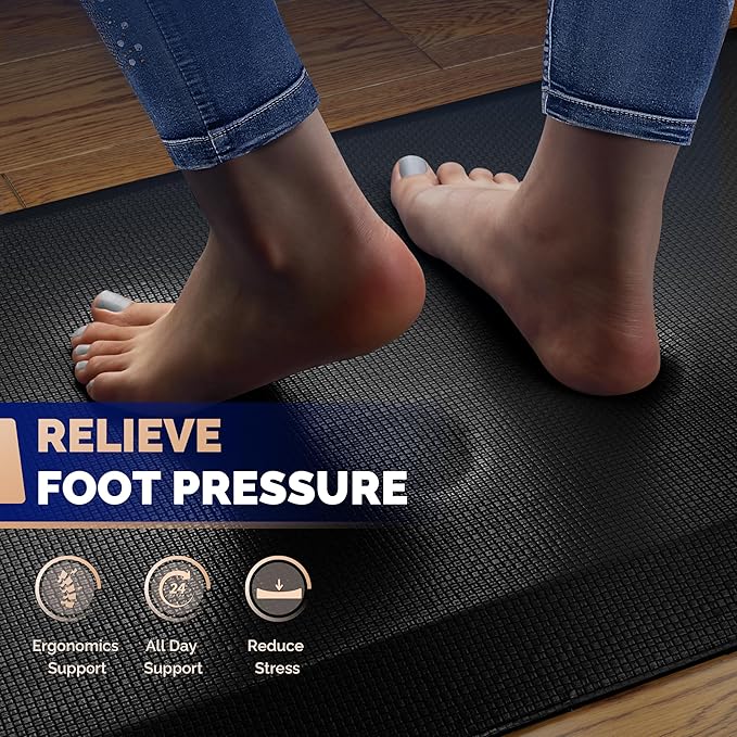 FEATOL Anti Fatigue Mat for Standing, 9/10 Extra Thick Ergonomic Standing Desk Mat, Comfort & Durable Memory Foam Standing Mat at Home,Office All Day (20" x 32", Black,4PC)