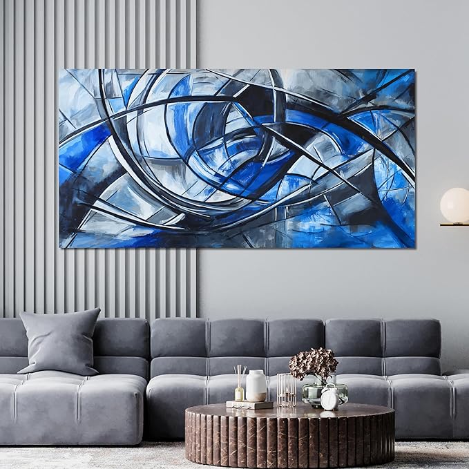 Abstract Wall Art Decor Modern Large Wall Art Pictures for Living Room Black and White Wall Art Decor Artwork for Walls Oversized Blue Wall Art Prints Canvas Art Wall Decor Home Office Decor 39" X 78"