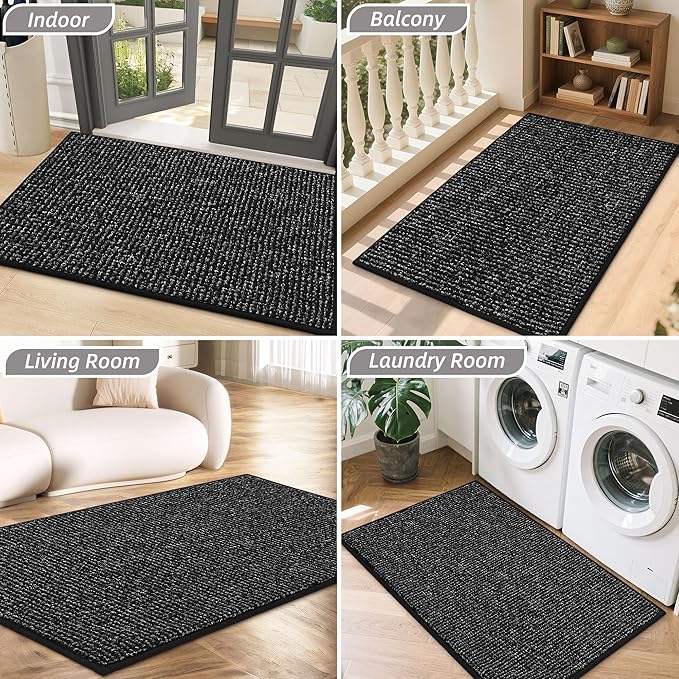 BEQHAUSE Dirt Trapper Door Mat 20" x 32", Non-Slip Washable Doormats Entrance Mat, Dirt Resistant and Absorbent Welcome Mat, Low Profile Floor Mats for Front Back Door and Entryway, Black