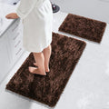 Yimobra Bathroom Rug Set 2 Piece, Luxury Shaggy Bath Mat Set with Non Slip Backing, Ultra Soft & Absorbent Mats for Bathroom Floor, Machine Washable, 44"x24"+24"x17", Brown