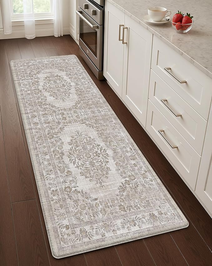 Color&Geometry Anti Fatigue Kitchen Mats for Floor 24x59, Vintage Decor, Easy Clean, Waterproof & Oil Proof, 0.4" Thick Cushioned, Non-Slip Kitchen Runner Rug for Sink, Laundry, Office, Khaki