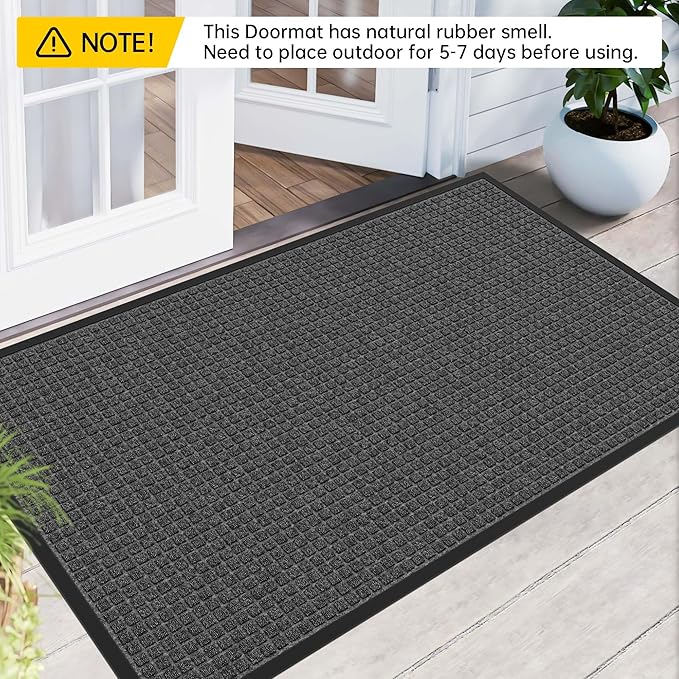 Sturdy Front Door Mat Outside Entrance, 6' x 3' All-Season All-Weather Doormat Waterproof, Stain and Fade Resistant, Natural Rubber Indoor Outdoor Welcome Door Mat Trap Dirt
