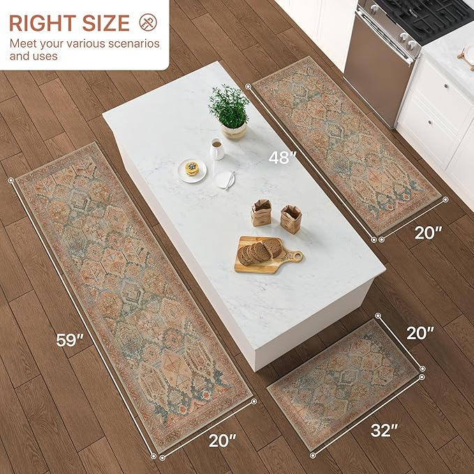 GENIMO Kitchen Mats for Floor Set of 3 Non-Slip Washable, Waterproof Lightweight Kitchen Rugs, Kitchen Floor Mat Runner Rug Carpet for Laundry, Sink, Hallway, Bathroom, Entryway, Clay