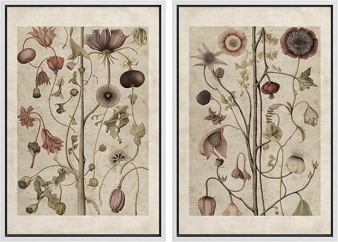 MUDECOR Framed Canvas Print Wall Art Wildflower Floral Botanical Nature Illustration Modern Art Decorative Multicolor Geometric Minimal for Bedroom - 16"x24"x2 White