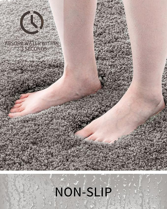 Bathroom Rugs 70x24, Ultra Thick Shaggy Soft Microfiber Absorbent Bath Rug, High Density Foam Latex Non Slip Backing, Machine Washable Bath Mats for Bathroom Floor & Sink, Grey