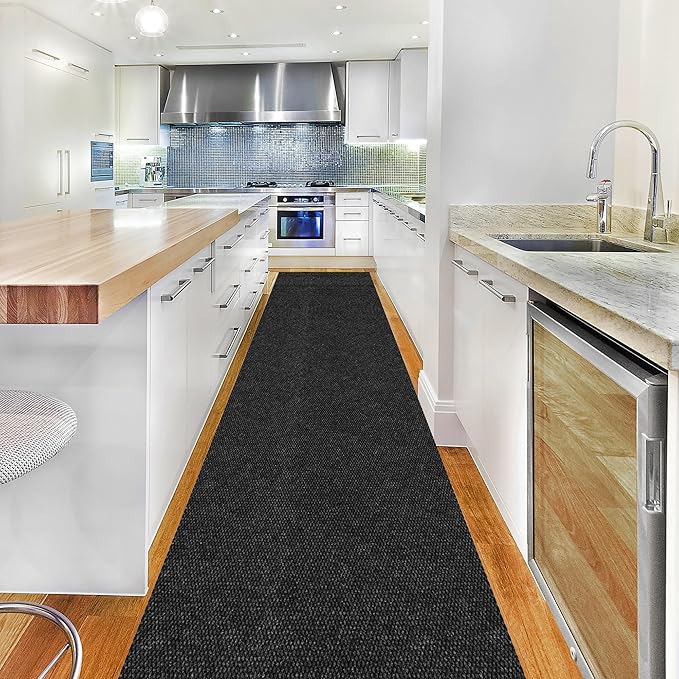 Ottomanson Commercial Scrape Rib Entry Mat – Heavy Duty Ribbed Floor Mat for High Traffic – Non Slip Rubber Back, Waterproof – Indoor Outdoor Use for Offices, Schools, Lobbies, 2' x 14', Black