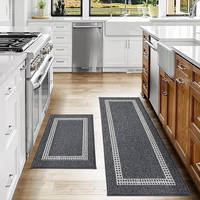 COSY HOMEER Kitchen Rugs Non-Slip 20x30/20x48 Inch Thick Polypropylene Standing Mat for Home Machine Washable, Black