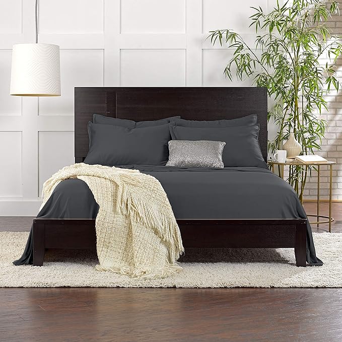 Pure Bamboo Queen Sheets, Genuine 100% Organic Viscose Derived from Bamboo Bed Sheet Set, Luxuriously Soft & Cooling, Double Stitching, 2 Year Quality Promise (Queen, Charcoal)