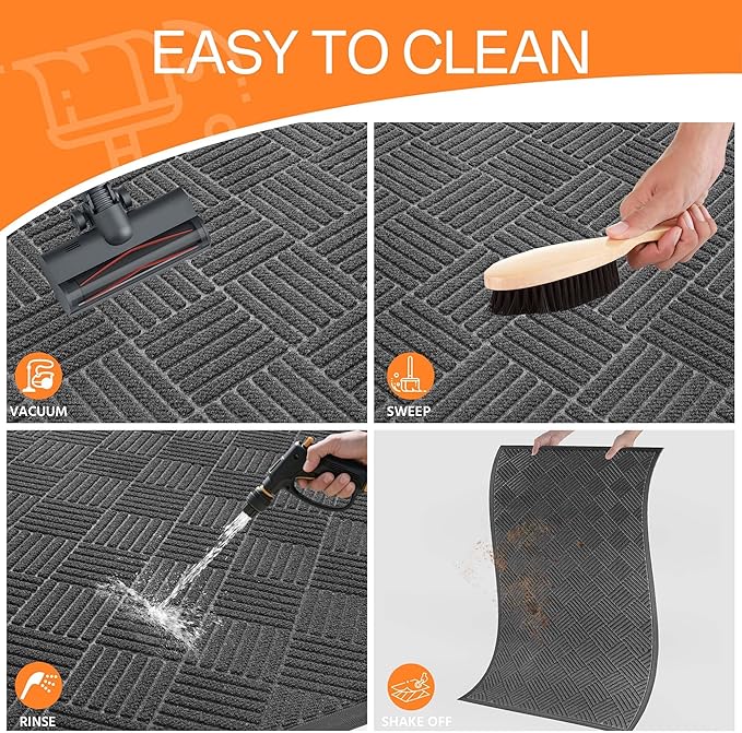 Indoor Outdoor Door Mat, 5’x 4' Doormat for Entryway, Rubber Backing Non Slip Front Door Mat Outside Entrance, Super Absorbent Commercial Floor Mat for Home Office, Gray