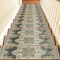 Non Slip Stair Treads for Wooden Steps Indoor, Begie, 15pcs, 30"X8", Soft Carpet Mat, Machine Washable Boho Carpet Treads with Reusable Adhesive Backing, Safety Stair Tread for Dog, Kid, Elder