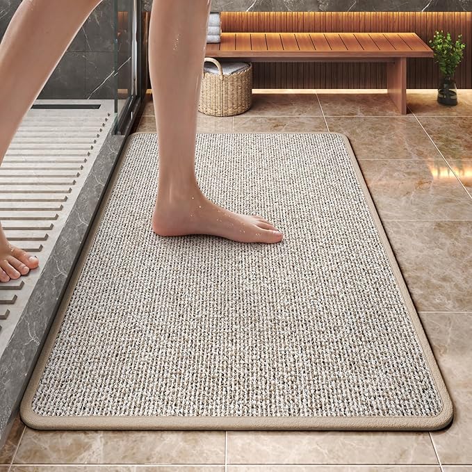 20"x31" Absorbent Quick Dry Bath Mats, Non-Slip Rubber Backing Bathroom Rug, Washable Bath Rugs for Bathroom Floor, Sink and Outside Shower, Low Pile Rug Fit Under Door,Minimalism, Brown