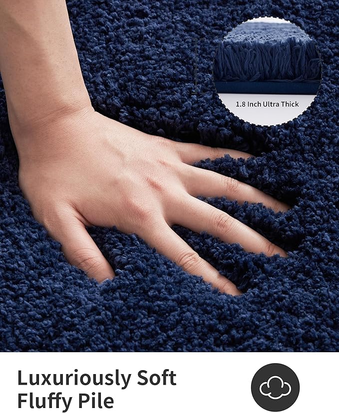 ILANGO Navy Blue Toilet Rugs U Shaped 22" × 24" Non Slip & Super Absorbent Extra Thick Soft, Washable Bath Mats for Bathroom Floor, Microfiber Plush Shaggy Contour Bath Rugs for Toilet,Dry Quick