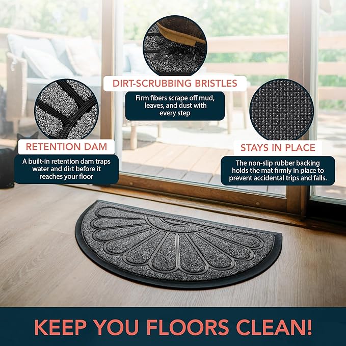 ubdyo Front Door Mat - Low Pile Front Door Mat Outside Entrance - Muddy Dirt Trapping Welcome Matt Outdoor - Rubber Backing Anti Slip Indoor Doormat Entrance, 30" x 17", Bright Grey