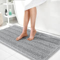 OLANLY Thick Bathroom Rugs 44x24, Extra Soft Absorbent Chenille Striped Bath Rugs, Rubber Backing, Machine Wash Dry, Bath Mats for Bathroom Floor, Tub and Shower, Home Decor Accessories, Light Grey