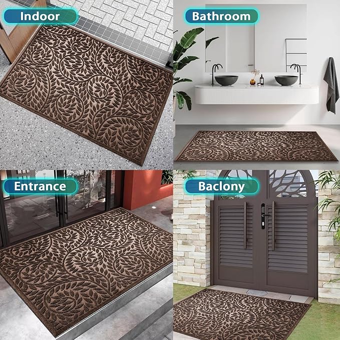 Bulijojo Front Door Mat Entrance,Durable Heavy Duty Welcome Mat,Thick Absorbent Natural Rubber Non Slip Mat,Sturdy Entryway Brown 47"x32"