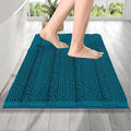 OLANLY Thick Bathroom Rugs 24x16, Extra Soft Absorbent Chenille Striped Bath Rugs, Rubber Backing, Machine Wash Dry, Bath Mats for Bathroom Floor, Tub and Shower, Home Decor Accessories, Peacock Blue