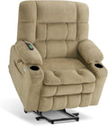 MCombo Dual Motor Power Lift Recliner Chair for Elderly, Lay Flat Lift Chair with Heat and Massage, Petite Wide Lift Chair, Cup Holders, USB A&C Ports, Fabric R7894 (Small-Wide, Beige)