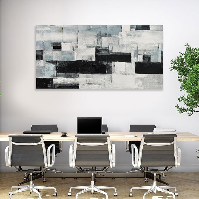 Glvzygy Abstract Wall Art Room Decor Black White and Gray Plaid Minimalism Picture Abstract Art Wall Decor Modern Abstract Wall Art Canvas for Living Room Bedroom Office 20"x40"