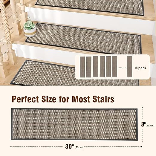 Chenille Stair Treads Non Slip 10pcs Comfortable Stair Runner for Wooden Steps Rubber Backing Stairs Carpet Treads Indoor Staircase Covers Mat with Rubber Backing for Pets Kids 8"X30" Black White