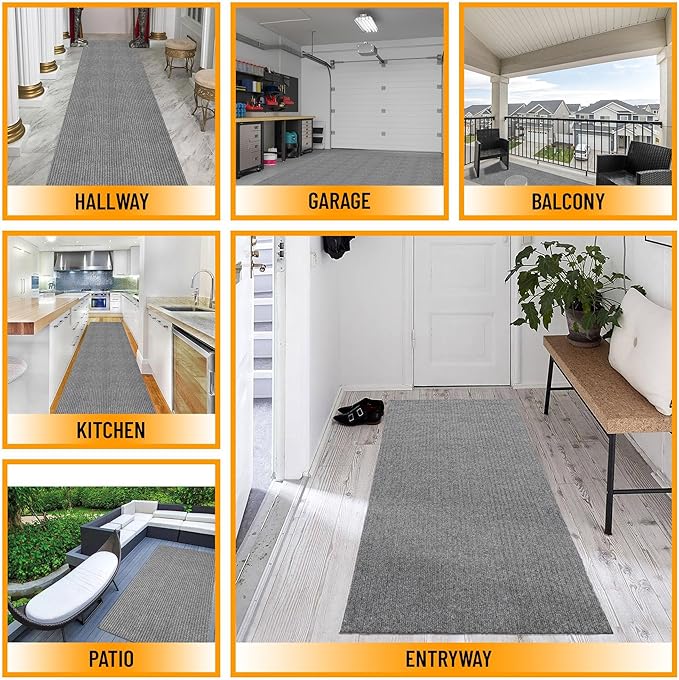 Ottomanson 2'7" x 29' Hallway Runner with Scraper Pile - Extra Durable Non-Slip Rug Mat for Indoor & Outdoor Use - Ideal for Kitchen, Entryway & Garage - High-Traffic Carpet, Gray
