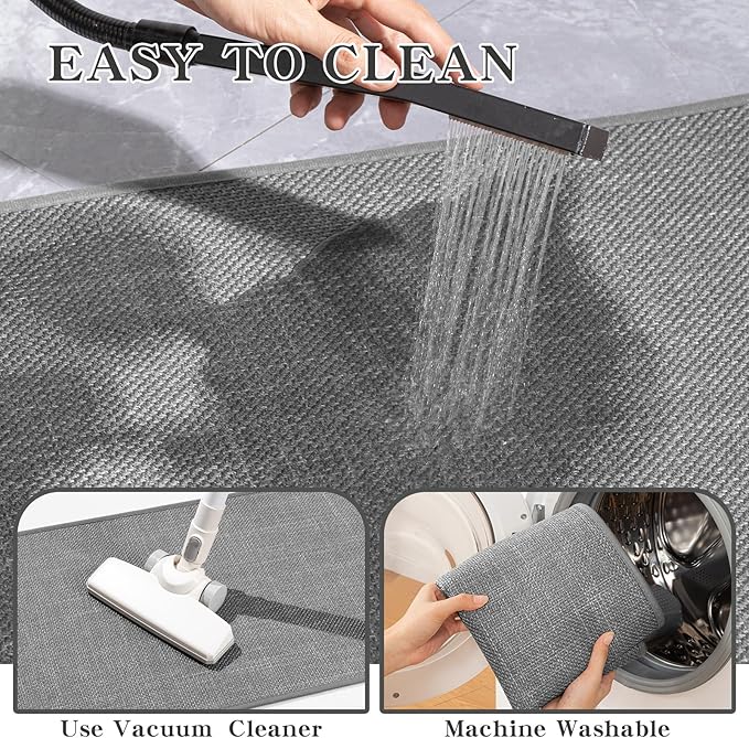 chakme Bathroom Rugs Mat 32x17, Ultra Thin Non Slip Bath Mat Quick Dry Absorbent Bath Mat for Bathroom Floor, (Dark Grey, 32"x17")