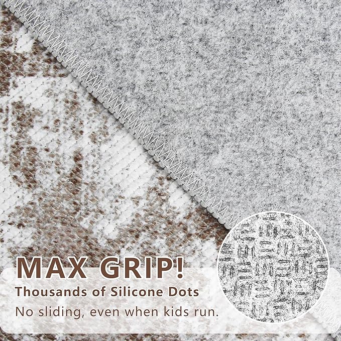 Runners for Hallways Ultra Non-Slip 2x4 Washable Kitchen Rug Abstract Tear and Stain Resistance No Pile Hand-Woven Style Lightweight Runners for Entryway, Laundry Room, Bedside, Brown