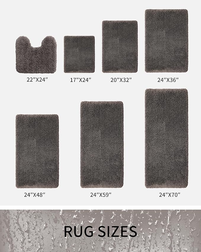 Bathroom Rugs 70x24, Ultra Thick Shaggy Soft Microfiber Absorbent Bath Rug, High Density Foam Latex Non Slip Backing, Machine Washable Bath Mats for Bathroom Floor & Sink, Dark Grey