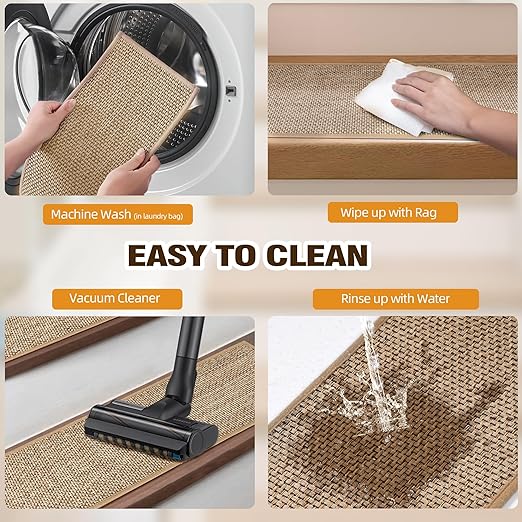 Comfortable Stair Landing Carpet Non Slip Breathable Chenille Rug for Wooden Steps Rubber Backing Landing Mat Covers Indoor Absorbent with Rubber Backing 30"X30" Beige