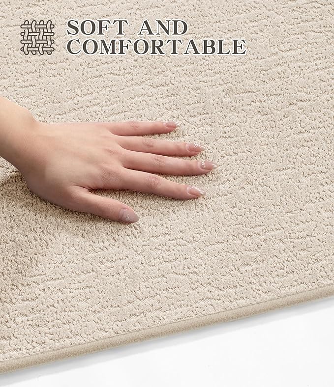 chakme Bathroom Rug Sets 2 Piece, Ultra Thin Bath Rug Set Quick Dry Bath Mat, Absorbent Bath Mat for Bathroom Non Slip Machine Washable, (Light Beige)