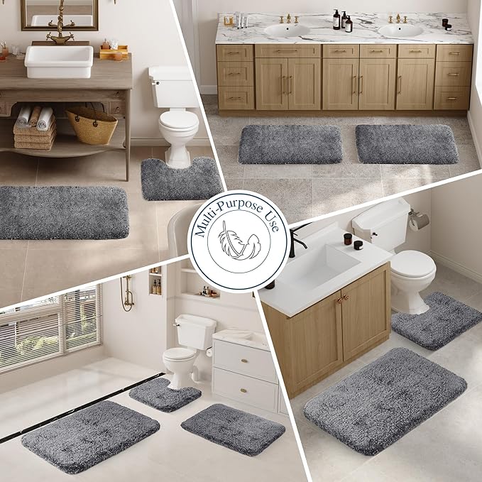 Walensee Large Bathroom Rug (24 x 48, Dark Grey) Extra Soft and Absorbent Shaggy Bath Mat Machine Washable Microfiber Non Slip Luxury Floor Mat