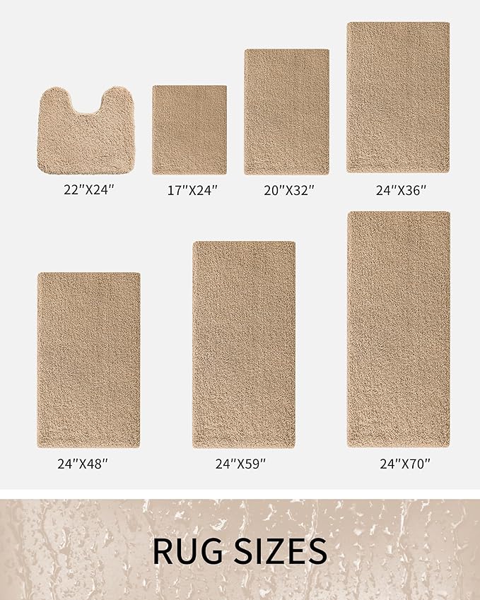 Toilet Rugs U-Shaped Mat 24x22, Contour Bathroom Mat - Ultra Soft & Absorbent Microfiber, Quick-Dry, Machine Washable with High Density Foam Latex Non Slip Backing, Beige