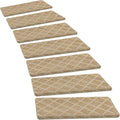 PURE ERA Bullnose Carpet Stair Treads Set Tape Free Non-Slip Indoor Stair Protectors Pet Friendly Rugs 9.5" x 30"(14 Pieces,Khaki Diamond Trellis)