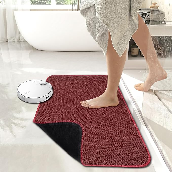 Christmas Bath Mat,Ultra Thin Bathroom Rugs,Bath Mats for Bathroom,No Slip Bath Rugs,Quick Dry,Machine Washable,Low Pile,Absorbent,Shower Outside,Sink,Home Decor Accessories.Red,2'x3'(24x36inch)