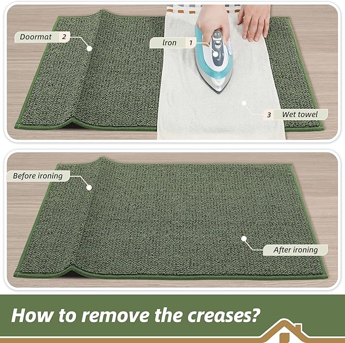 BEQHAUSE Dirt Trapper Door Mat 24" x 36", Non-Slip Washable Doormats Entrance Mat, Dirt Resistant and Absorbent Welcome Mat, Low Profile Floor Mats for Front Back Door and Entryway, Green