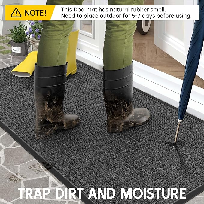 Sturdy Front Door Mat Outside Entrance, 6' x 3' All-Season All-Weather Doormat Waterproof, Stain and Fade Resistant, Natural Rubber Indoor Outdoor Welcome Door Mat Trap Dirt