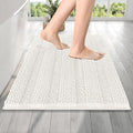 OLANLY Thick Bathroom Rugs 24x16, Extra Soft Absorbent Chenille Striped Bath Rugs, Rubber Backing, Machine Wash Dry, Bath Mats for Bathroom Floor, Tub and Shower, Home Decor Accessories, Ivory