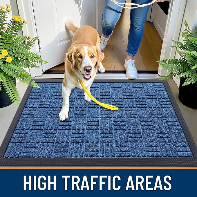 OLANLY Front Door Mat Outside Entrance 71x23, Absorbent, Heavy Duty Sturdy Natural Rubber Doormat Indoor Outdoor, Non-Slip, Stain and Fade Resistant, Low Profile Floor Mat for Entryway, Ocean Blue