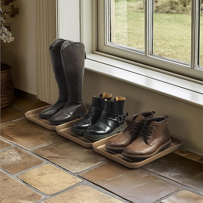 Navaris Set of 3 Shoe Drip Trays - Multi-Purpose Boot Tray for Rain Boots, Winter Boots, Sneakers - Indoor and Outdoor Use in All Seasons - Bronze, S