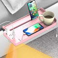 Bedside Shelf for Dorm Bunk Bed with USB Charging Port and 2 AC Outlets, Bed Side Table Tray Organizer, College Dorm Essential Clip On Bedside Tray, Loft Nightstand Decor, Plus Size, Pink