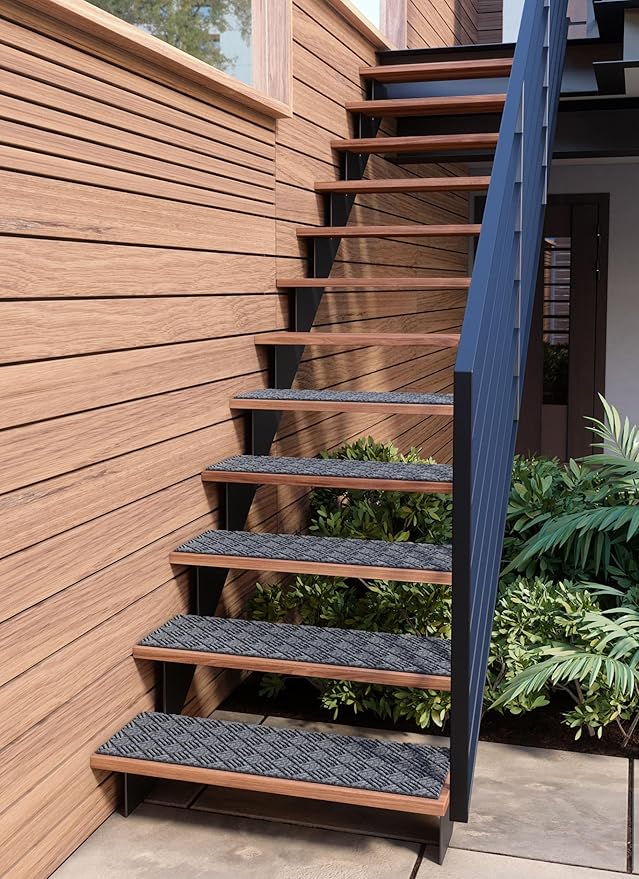 Outdoor Stair Treads Non-Slip 35”x10” (6-Pack) – Carpet Treads with Rubber Backing Diamond Grey