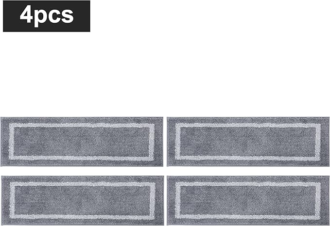 COSY HOMEER Soft Stair Treads Non-Slip Carpet Mat 28inX9in Indoor Stair Runners for Wooden Steps, Stair Rugs for Kids and Dogs, 100% Polyester TPE Backing 4pcs, Grey,Square