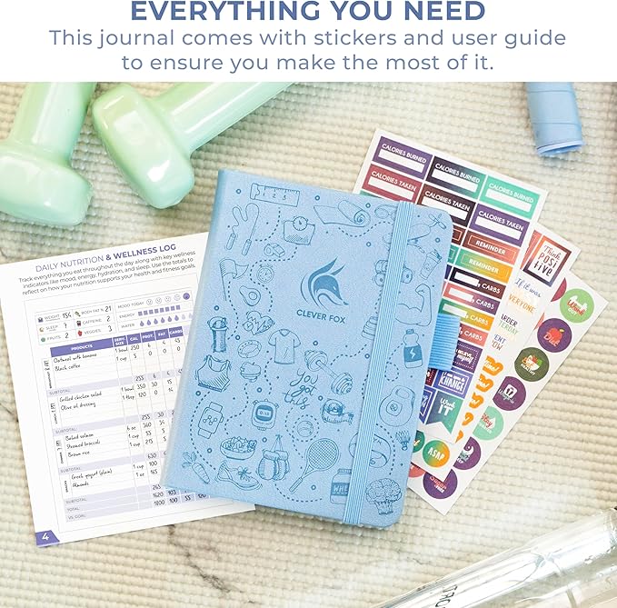 Clever Fox Fitness & Food Journal Pocket – Nutrition & Workout Planner for Women & Men – Diet & Gym Exercise Log Book with Calendars, Diet & Training Trackers – Lasts 3 Months, 4.3x5.5” (Periwinkle)