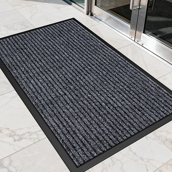 Non-Slip Waterproof Rubber Door Mat, 1'5" x 2'5" Commercial Floor Mat for High Traffic Areas, Easy Clean Low Profile, for Entrance, Indoor/Outdoor, Office, Patio, Garage