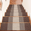 OLANLY Stair Treads Non Slip 15PCS, 8" x 30" Indoor Stair Runners for Wooden Steps, Edging Stair Rugs with Reusable Peel and Stick Adhesive for Kids Elders and Pets, Brown