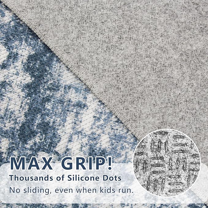 Runners for Hallways Ultra Non-Slip 2x10 Long Runner Rugs Washable Abstract Tear and Stain Resistance No Pile Lightweight Modern Rug Runners for Entryway, Kitchen, Walkway, Entrance, Blue